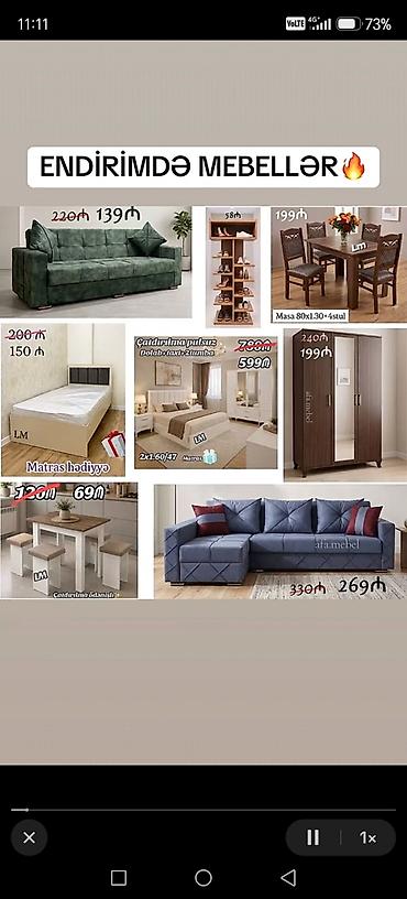 ENDİRİMDƏ MEBELLƏR – çeşidli modellər: - Yaşıl üçoturacaqlı divan –