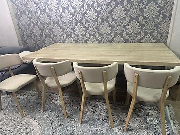 study table: Обеденный комплект: большой прямоугольный стол + 6 мягких стульев - — 1