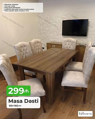 Masa Dəsti – 90×160 sm - Komplekt: masa + 6 ədəd stul - Mexanizm lalafo.az -da Masa Dəsti – 90×160 sm - Komplekt: masa + 6 ədəd stul - Mexanizm