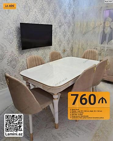 Mebel dəsti – Masa və 6 stul Xüsusiyyətlər: - Masa ölçüləri: Açıq