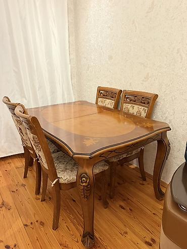 Klassik üslubda yemək otağı dəsti - Tərkib: Taxta süfrə və 4ədəd