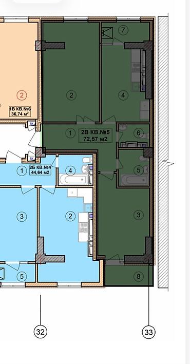 Продажа квартир: 2 комнаты, 72 м², Асанбай мкр Элитка, 11 этаж, ПСО (под самоотделку) — 5