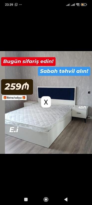 buğda arpa: Ağ rəngdə müasir yataq dəsti: - 2 nəfərlik geniş çarpayı, başlıq — 1