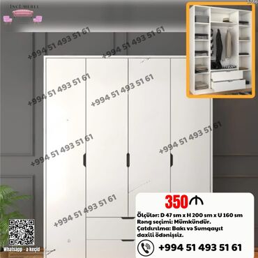 Dolablar: Yeni, Açılan, 3 qapılı Düz dolab, Qarderob, paltar dolabı, Azərbaycan — 14