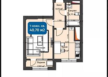 Продажа квартир: 1 комната, 41 м², Кок-Жар мкр Элитка, 4 этаж, ПСО (под самоотделку) — 2