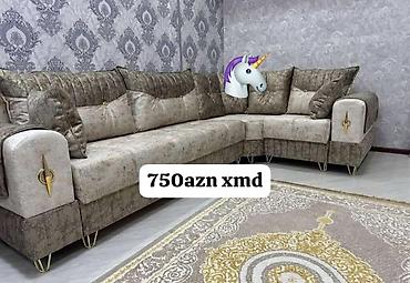 divan modelleri ve qiymetleri: L‑şəkilli künc divan - Rəng: boz-bej tonlarda, mərmər naxışlı parça - — 1