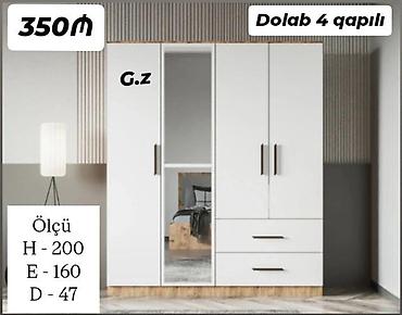qapi taxta: Məhsul: 4 qapılı gardırob - Rəng: ağ, taxta rəngində alt baza - Ön — 1