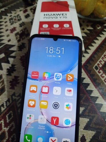 flash kart: Huawei Nova Y70, rəng - Göy, İki sim kartlı