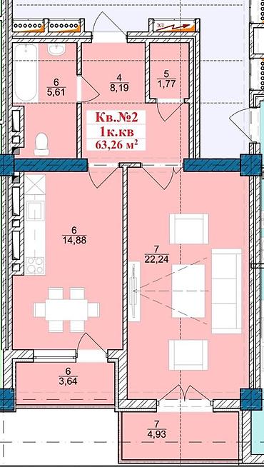 переоформление: 1 комната, 63 м², 12 мкр Элитка, 11 этаж, ПСО (под самоотделку) — 2