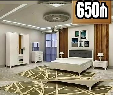 ucuz yataq mebeli: Yataq otağı dəsti - Minimalist dizaynlı ağ rəngdə komplekt - Geniş — 1