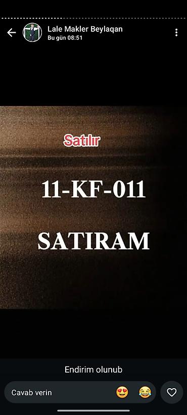 Nömrə satışı: 11-KF-011 Avtomobil dövlət qeydiyyat nişanı 11-KF-011