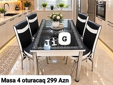 Mətbəx üçün dəst: şüşə səthli masa + 4 ədəd stul - Masa: parlaq qara lalafo.az -da Mətbəx üçün dəst: şüşə səthli masa + 4 ədəd stul - Masa: parlaq qara