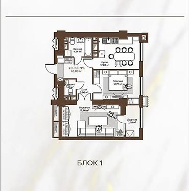 тунгуч 1ком кв: Строится, Элитка, 2 комнаты, 66 м² — 3