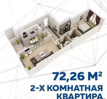 исанова чуйкова: 2 комнаты, 72 м², Элитка, 10 этаж, ПСО (под самоотделку)