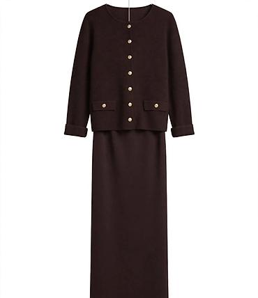 теплая вязанная кофт: Костюм-двойка ZARA цвет темный шоколад. - Верх: кардиган без — 3