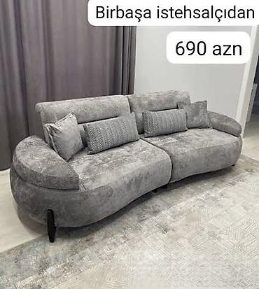 kreditle ev: Qonaq otağı üçün müasir dizaynlı 3 nəfərlik divan - Rəng: açıq boz - — 1
