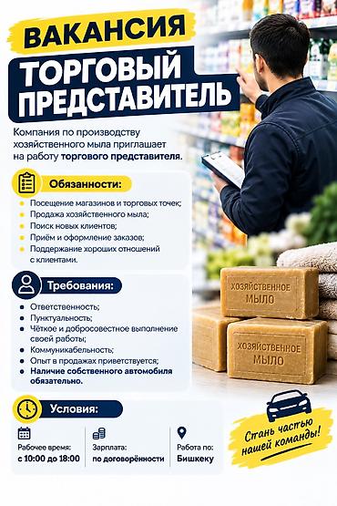 жумуш бишкек без опыта: Вакансия: Торговый представитель Компания по производству — 2