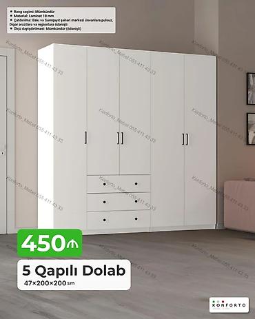 Dolablar: 5 Qapılı Dolab – 47×200×200 sm - Minimalist dizaynlı, ağ rəngli böyük — 1