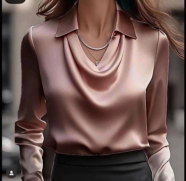 Košulje: 💫Elegantna satenska košulja sa drapiranim (vodopad) izrezom - — 3