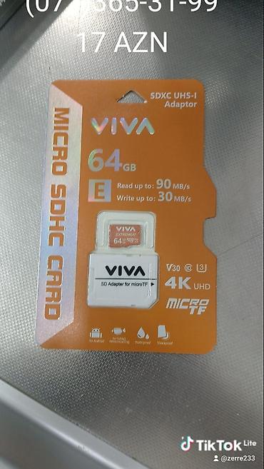 VIVA MicroSDXC UHS-I yaddaş kartı – 64 GB - Oxuma sürəti: 90 MB/s-ə