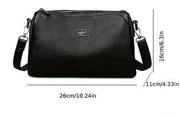 crna torba mona: Crna kožna torba sa teksturom – minimalistički dizajn - Materijal — 5