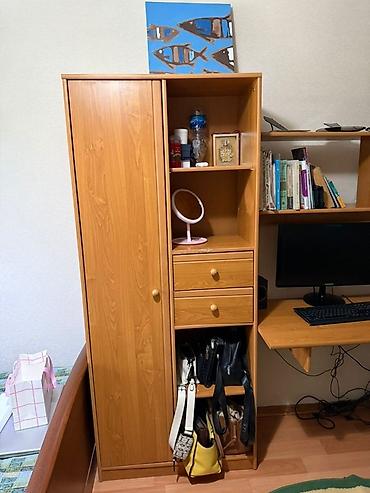 мебельный лист: Модульная стенка для спальни/кабинета в цвете «бук/вишня» (ЛДСП) — 4