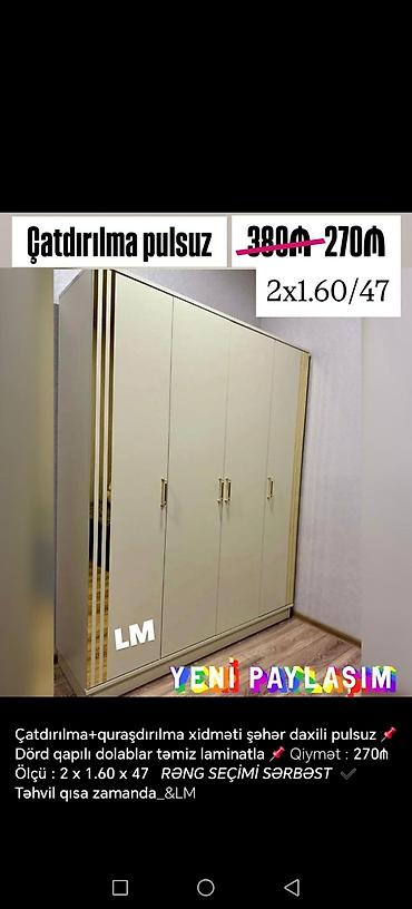 2 m: Məhsul: Geyim dolabı – Seçimlər: • 3 qapılı dolab – ön hissədə — 4