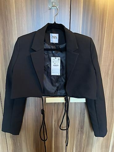 salvar: ZARA qısa bleizer ceket - Rəng: qara - Model: cropp edilmiş qısa — 1