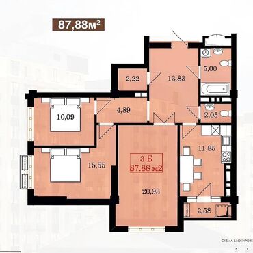 3 комнаты, 88 м², Элитка, 10 этаж, ПСО (под самоотделку)