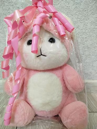 Игрушки: Мягкие игрушки — розовые зайчики 1) Большой зайчик в подарочной — 3