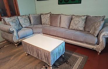ag masa: Qonaq otağı mebel dəsti - Künc divan + kreslo: Yumşaq və rahat — 5