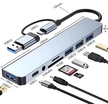 yeni hub: Usb Hub 8 in 1 Super surətli ötürmə. Telefon qoşulma Type-c və USB — 3