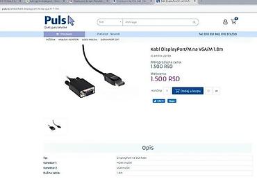 Tehnički kablovi: Kabl DisplayPort (DP) na VGA, dužina 1,8 m - Pretvara digitalni — 3