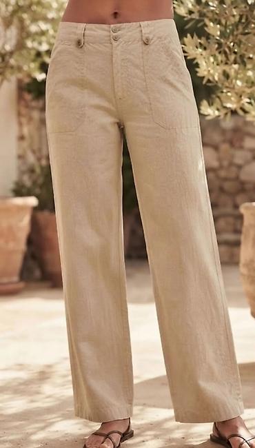 Ženske široke lanene pantalone – bež - Kroj: ravna, široka nogavica na lalafo.rs Ženske široke lanene pantalone – bež - Kroj: ravna, široka nogavica