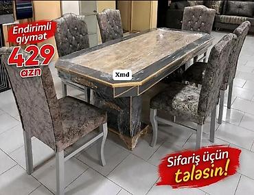 qara perde: Yemək otağı dəsti – 1 masa + 6 stul - Dizayn: Klasik üslubda, tünd — 1