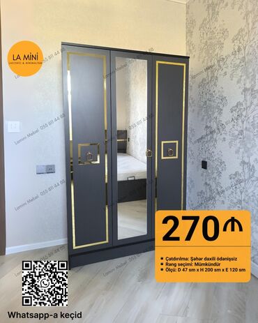 Yataq otağı dəstləri: Açılan, 3 qapılı Düz dolab, Qarderob, paltar dolabı