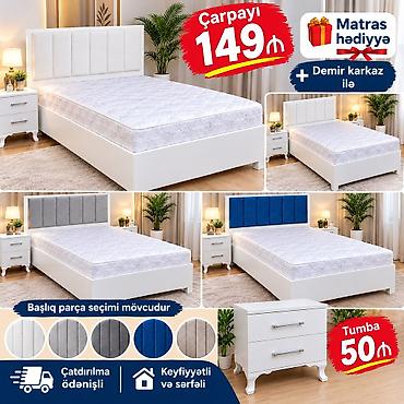 ev əsyalar: Mebel dəsti – müasir dizaynlı çarpayı və tumbalar – Çarpayı: 149₼ – — 1