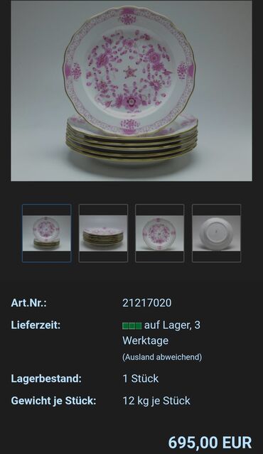 Ostali antikviteti: Tanjiri 8 kom.Meissen Indian Pink Flowers.4g. Meissen tanjiri 8 — 14