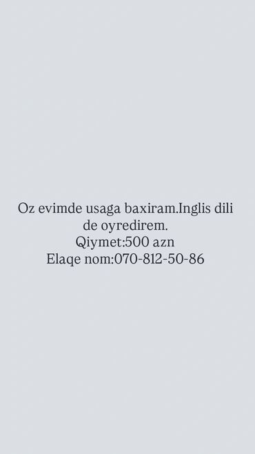 Paltar tikişi: Uşağa ev şəraitində baxım xidməti və ingilis dili dərsləri. - Xidmət