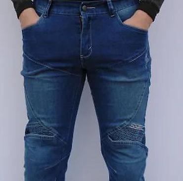 Farmerke: Muške jeans pantalone – biker/karirano šivenje - Model: slim/straight — 22