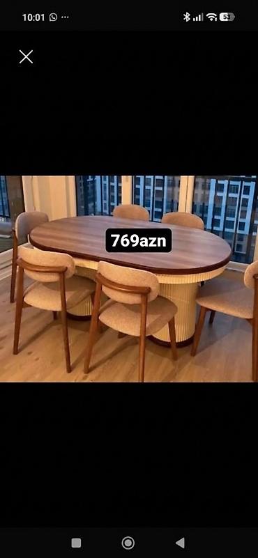 Oval yemək masası və 6 ədəd stul dəsti. Xüsusiyyətlər: - Masanın