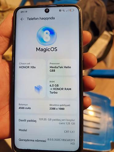 honor 8x barter: Honor X8a, 128 GB, rəng - Göy, Düyməli, Barmaq izi, Face ID — 3