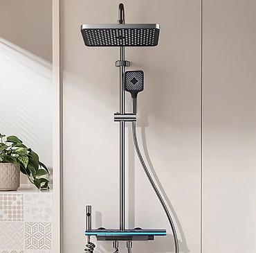 Смесители для ванны и душа: Душевая система с электронным термостатом и верхним тропическим душем — 1