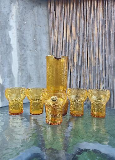 spric 200ml: ​🍊 BOHEMIA Glass - Vintage češki SET BOKAL I ČAŠE (Amber staklo) 🍊 ​Na — 1