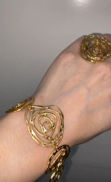 золотой колцо: Нежный, красивейший набор, браслет с кольцом, размер регулируется, из