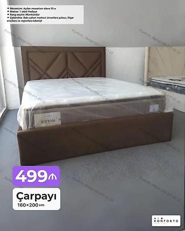 Ev və bağ: Çarpayı – 160×200 sm - Yumşaq başlıqla, müasir dizayn - Matras — 1