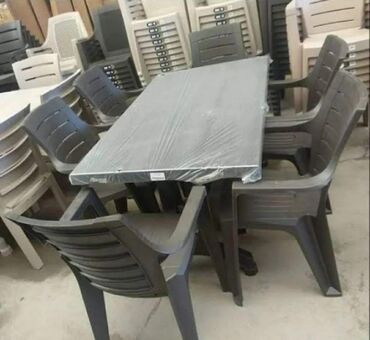 demir stul: Новый, Прямоугольный стол, 6 стульев, Раскладной, Со стульями, Пластик, Турция