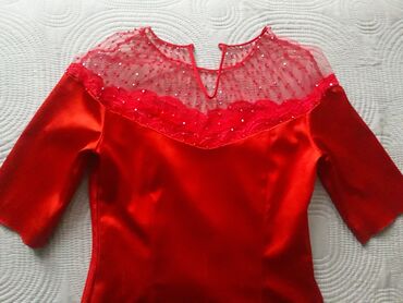haljine od svile: M (EU 38), bоја - Crvena, Koktel, klub, Drugi tip rukava