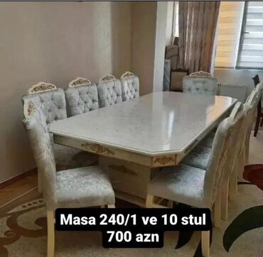 8 neferlik stol stul desti: Dördbucaq masa, Qonaq otağı üçün, 6 nəfər, Açılmayan, Azərbaycan