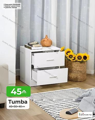 tumbalar: Ağ rəngdə, sadə və funksional tumbə - Ölçü: 40×50×40 sm - 3 — 1